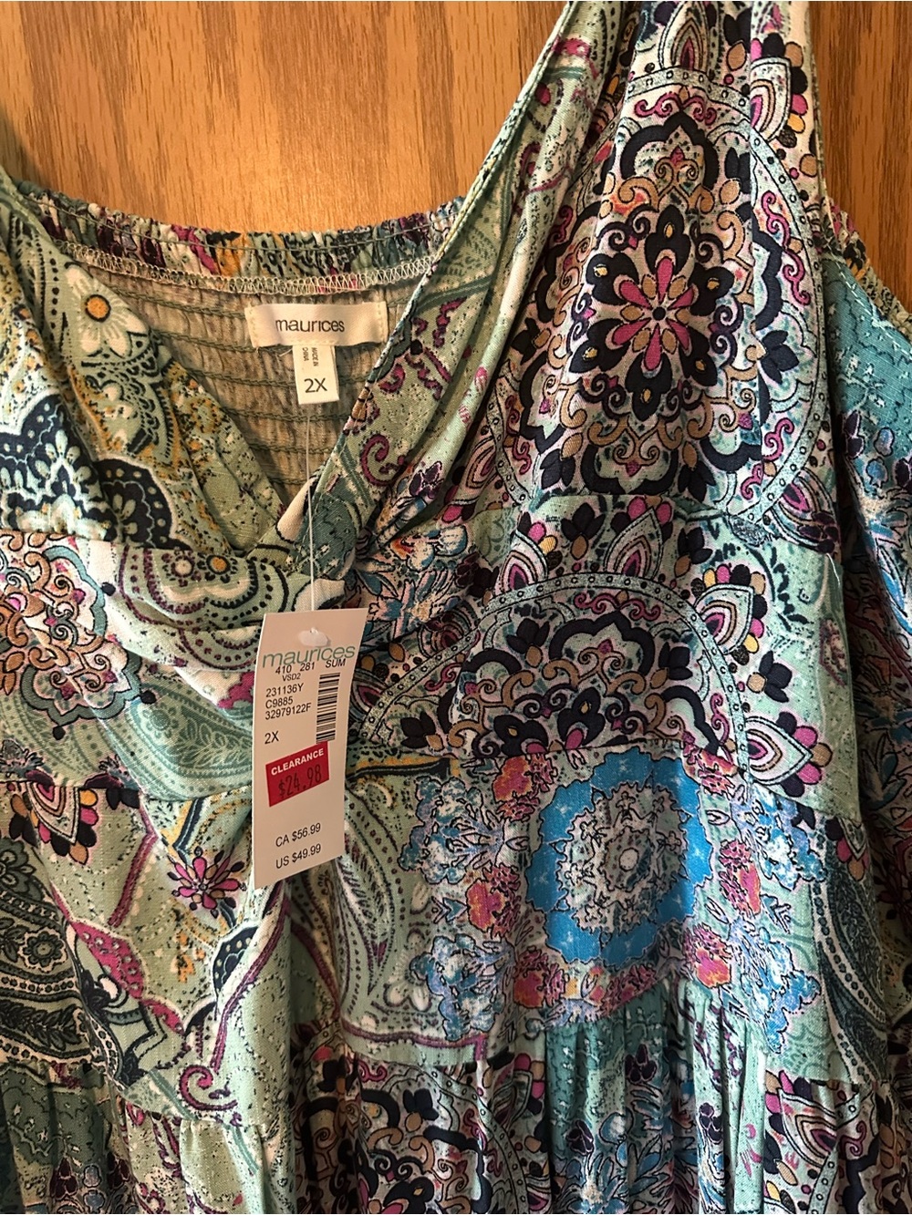 Womens Mint Paisley Strapped Dress - Picture 2 of 3